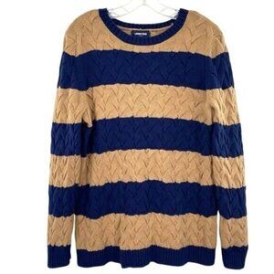Lands’ End Drifter Cable Knit Sweater Womens Crewneck Stripe Preppy Cotton